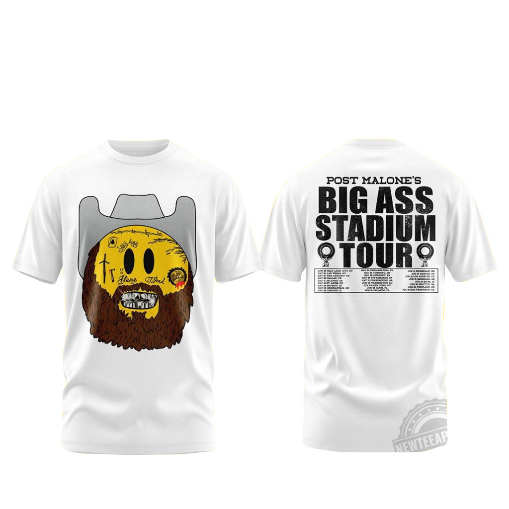 Unisex Post Malone The Big Ass Stadium World Tour 2026 Emoji Graphic Shirt for Music Fans
