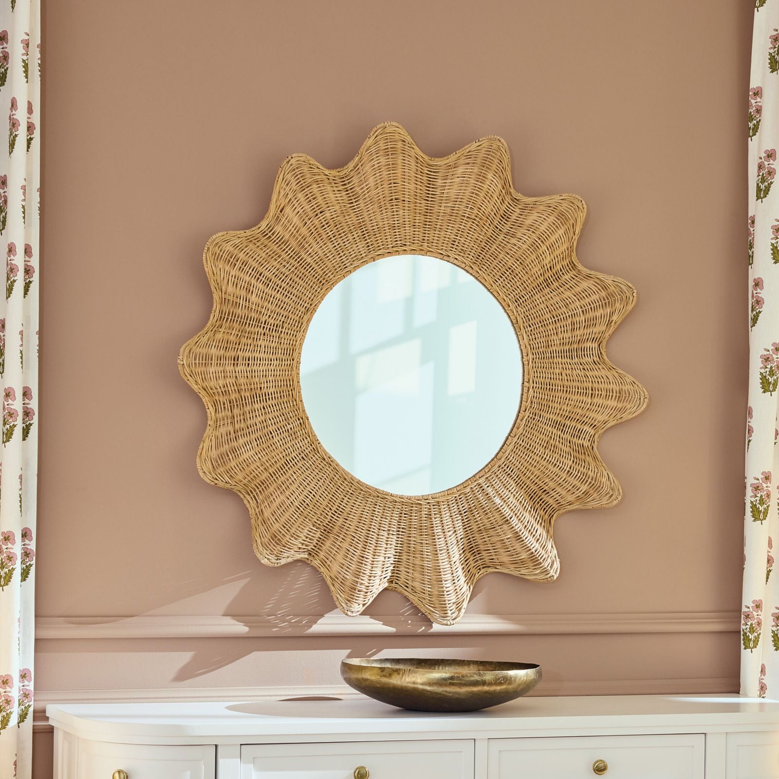 Scalloped Rattan Mirror