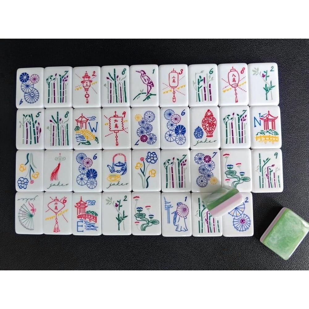 American Mahjong Tile Set Green Jade Texture Design for Home and Club Games 160 Piece Three Layer Acrylic Set