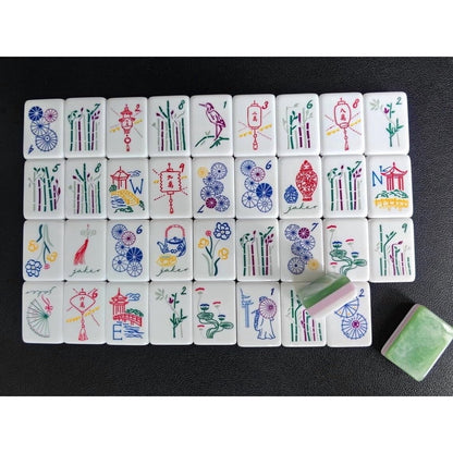 American Mahjong Tile Set Green Jade Texture Design for Home and Club Games 160 Piece Three Layer Acrylic Set