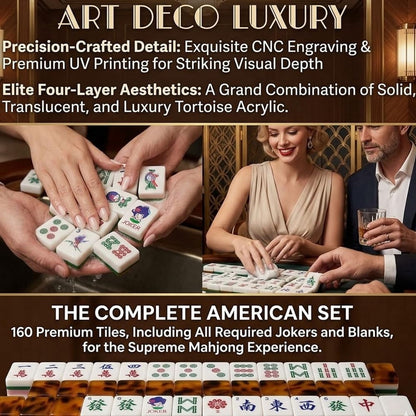 American Mahjong Game Set Colorful Four Layer Design for Family and Travel Games 160 Piece Acrylic Set with Bag Dice and Mat
