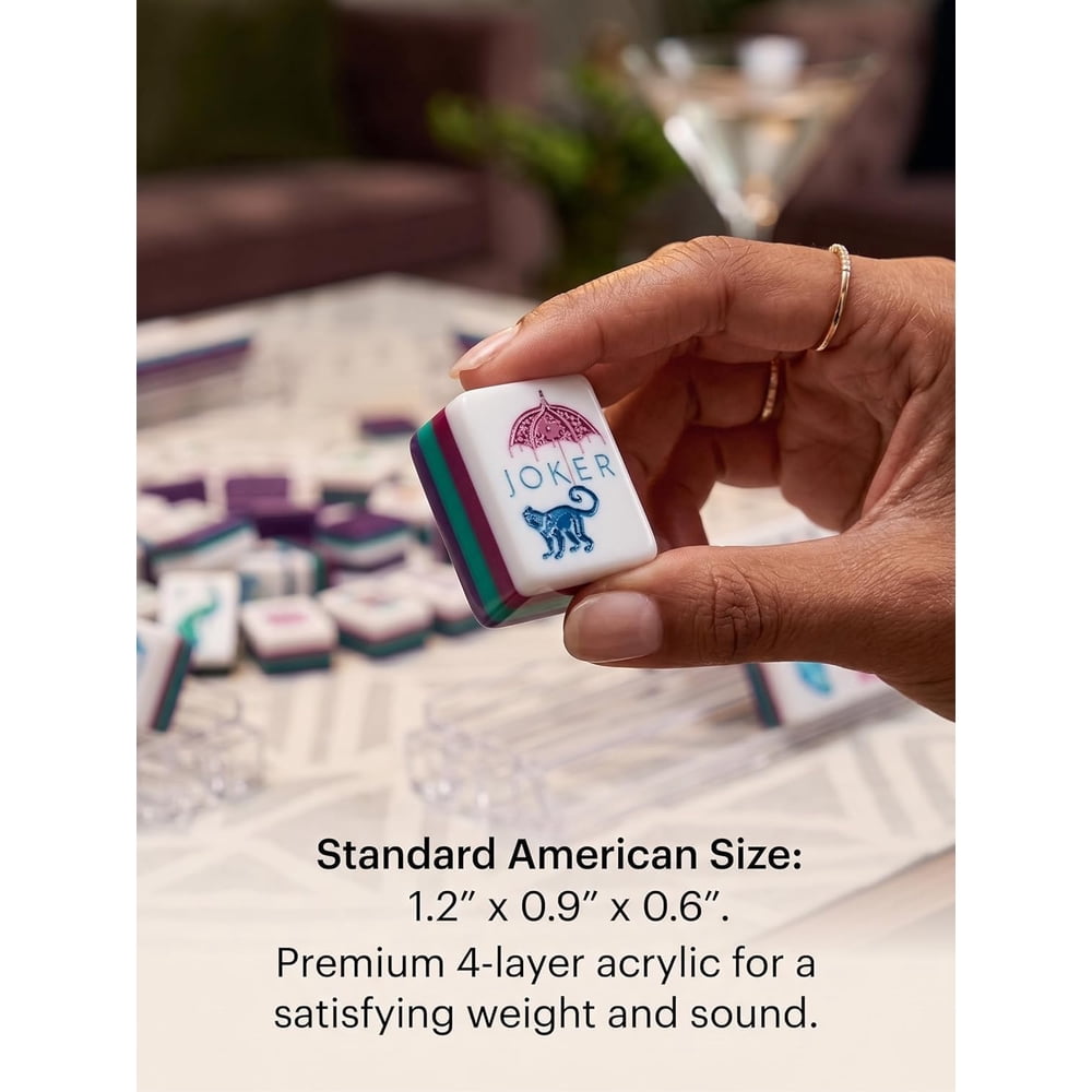 American Mahjong Tile Set Purple Layered Design for Family Game Nights 160 Piece Clear Engraved Acrylic Set with Carrying Bag