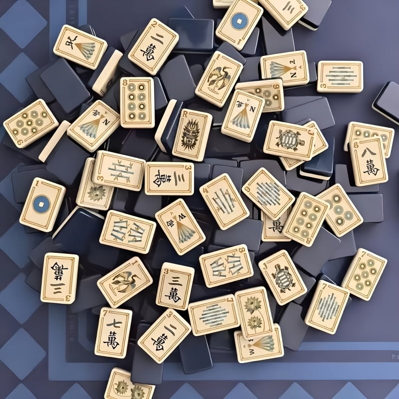 American Mahjong Tile Set Navy and Gold Design for Adult Game Nights 160 Piece Double Layer Engraved Acrylic Set