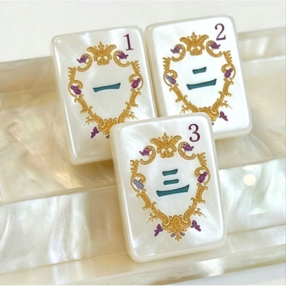American Mahjong Tile Set Baroque Pearl and Cat Design for Holiday Game Nights 160 Piece Engraved Acrylic Set