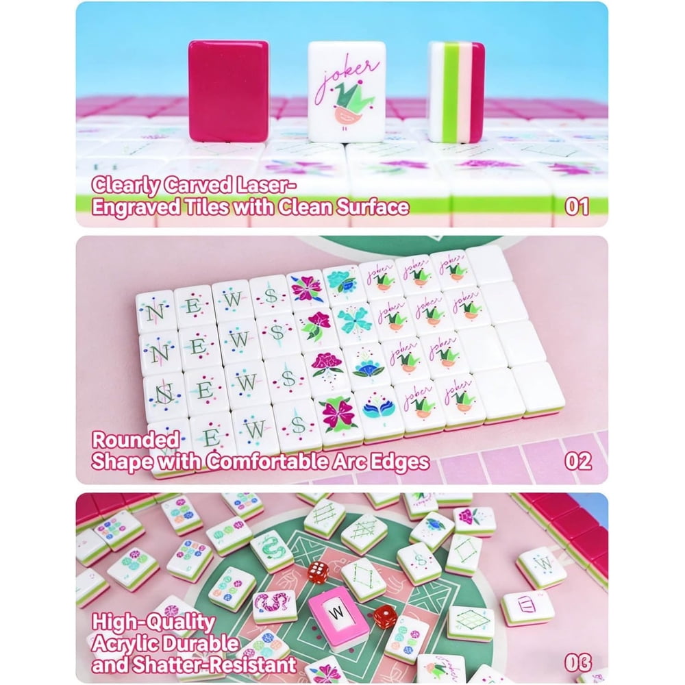 American Mahjong Tile Set Purple Layered Design for Family Game Nights 160 Piece Clear Engraved Acrylic Set with Carrying Bag