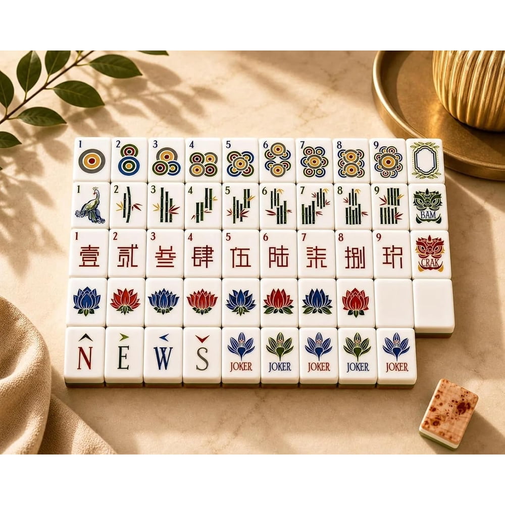 American Mahjong Game Set Tree Grain Design for Family Game Nights 160 Piece Layered Acrylic Set with Racks Pushers and Storage Bag