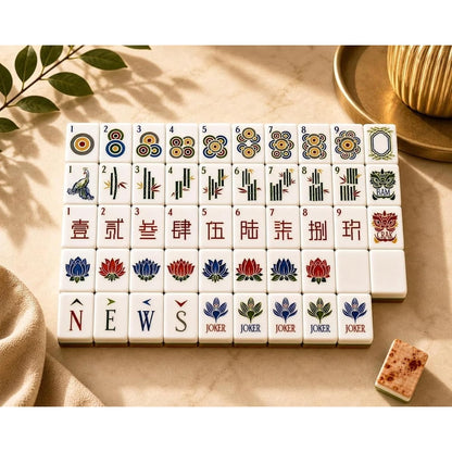 American Mahjong Game Set Tree Grain Design for Family Game Nights 160 Piece Layered Acrylic Set with Racks Pushers and Storage Bag