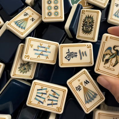 American Mahjong Tile Set Navy and Gold Design for Adult Game Nights 160 Piece Double Layer Engraved Acrylic Set