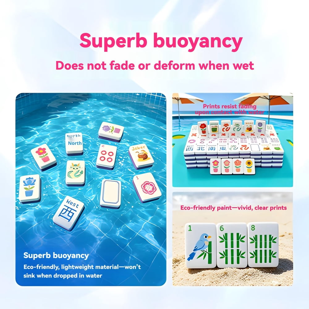Floating American Mahjong Tile Set Pool Party Design for Beach and Outdoor Games 160 Piece Waterproof EVA Foam Set with Storage Bag