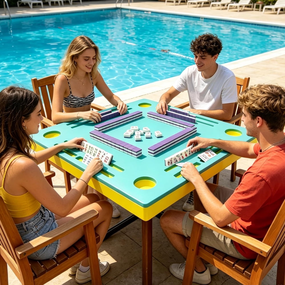 Floating American Mahjong Tile Set Pool Party Design for Beach and Outdoor Games 160 Piece Waterproof EVA Foam Set with Storage Bag