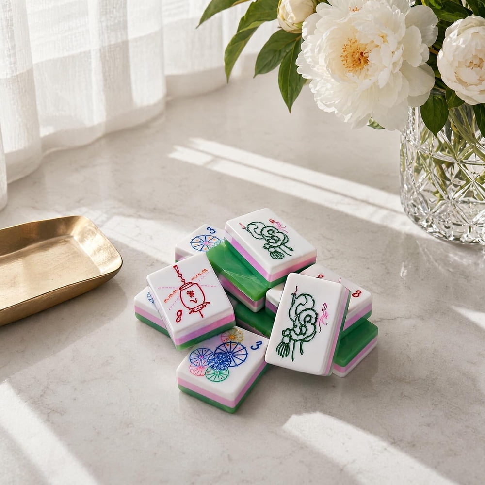American Mahjong Tile Set Green Jade Texture Design for Home and Club Games 160 Piece Three Layer Acrylic Set