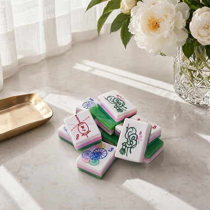 American Mahjong Tile Set Green Jade Texture Design for Home and Club Games 160 Piece Three Layer Acrylic Set