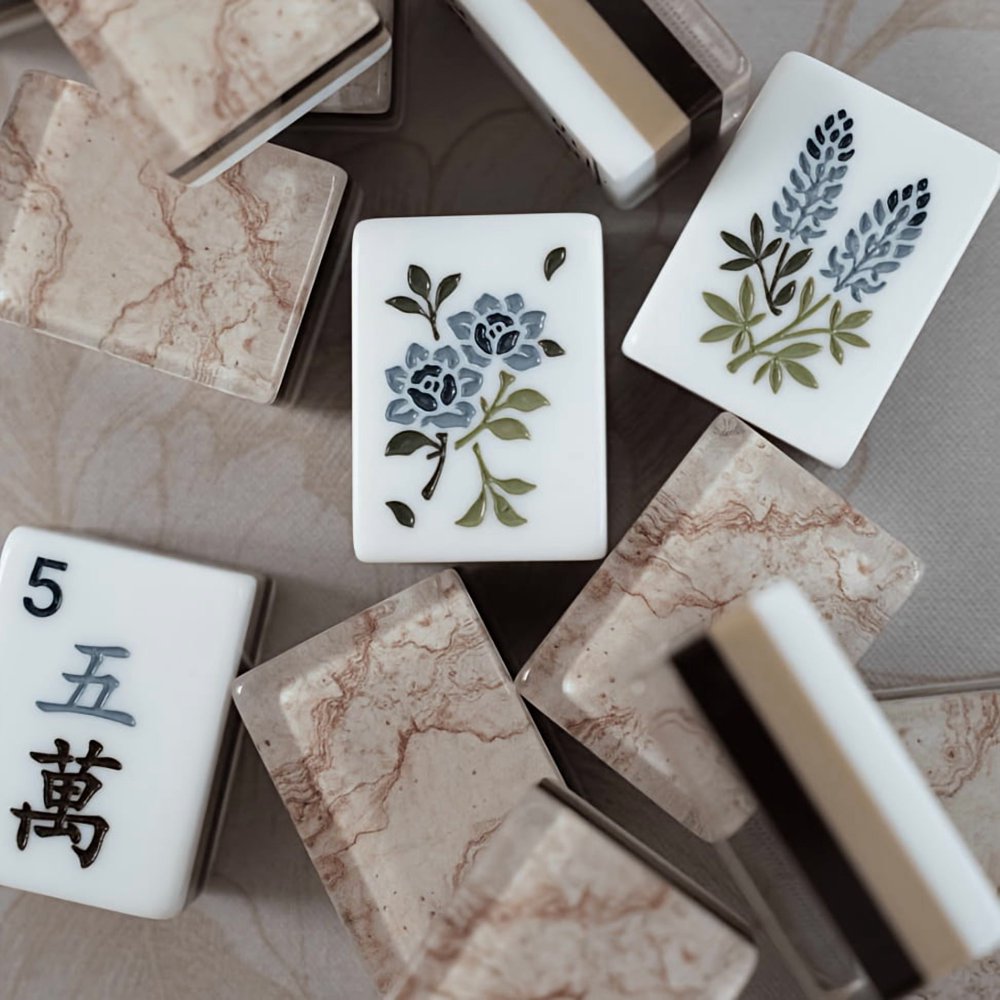 American Mahjong Tile Set Grey Marble Design for Family Game Nights 160 Piece Triple Layer Acrylic Set