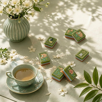American Mahjong Game Set Green Botanical Design for Club and Travel Games 160 Piece Three Layer Engraved Acrylic Set with Accessories
