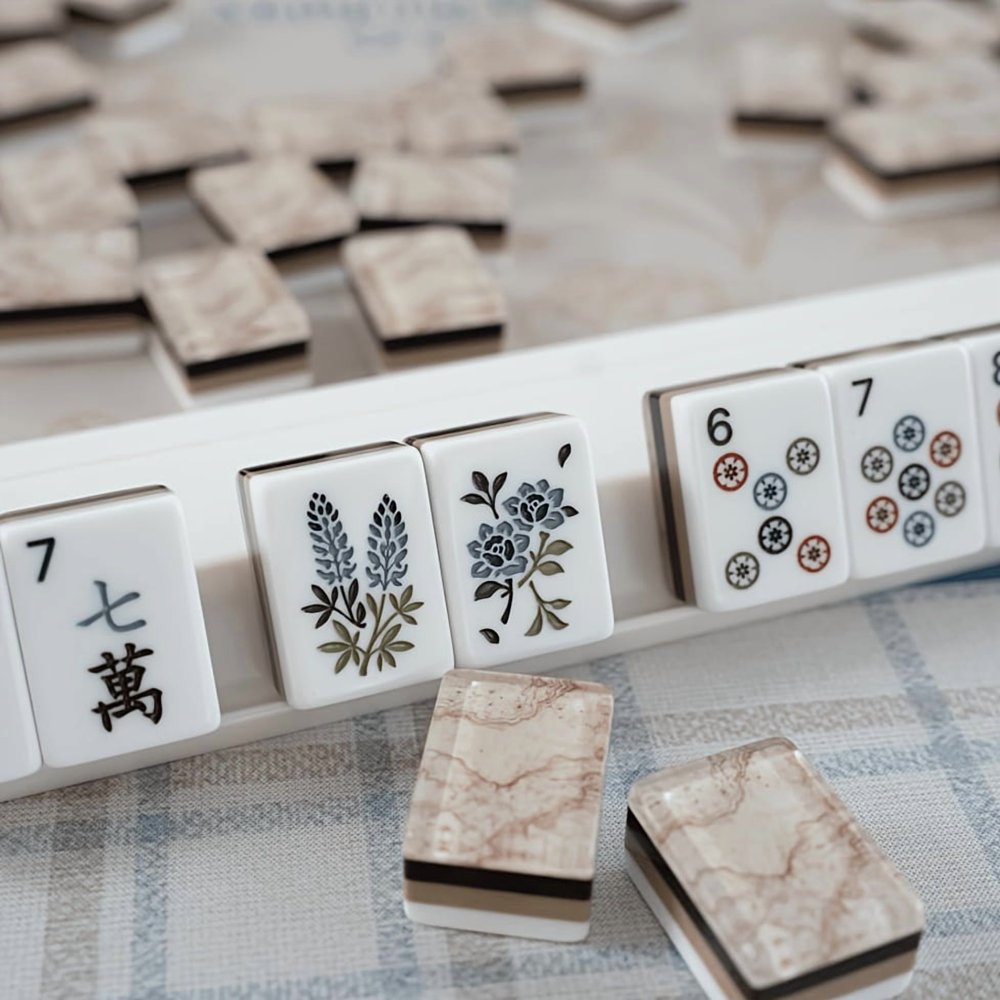 American Mahjong Tile Set Grey Marble Design for Family Game Nights 160 Piece Triple Layer Acrylic Set