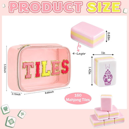 American Mahjong Tile Set Clear Engraved Layered Design for Home and Travel Games 160 Piece Mini Acrylic Set with Storage Bag