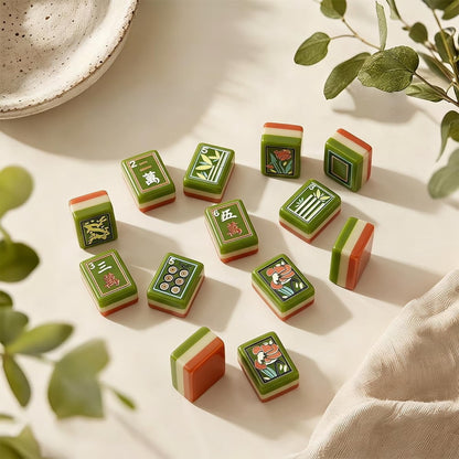 American Mahjong Game Set Green Botanical Design for Club and Travel Games 160 Piece Three Layer Engraved Acrylic Set with Accessories
