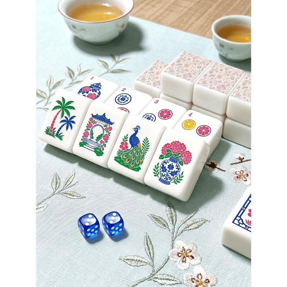 American Mahjong Game Set Pastel Moroccan Design for Club and Family Games 160 Piece Engraved Acrylic Set with Storage Bag and Dice