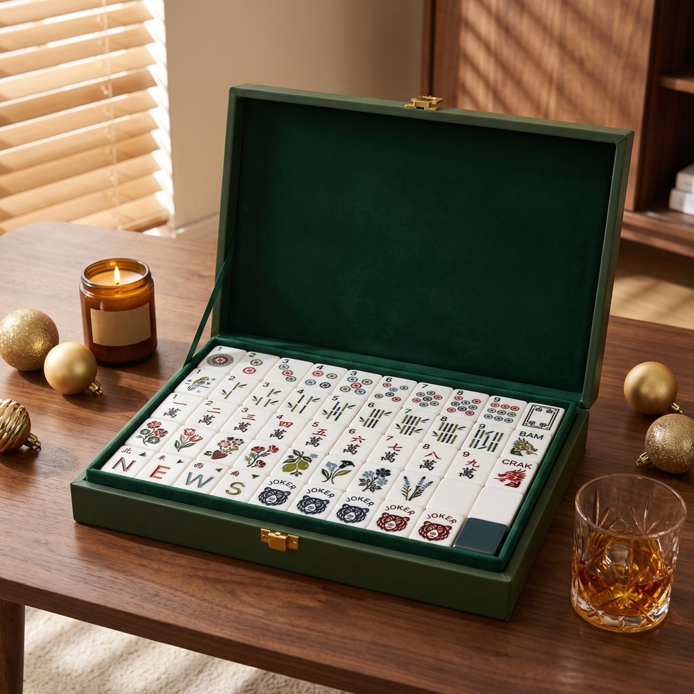 American Mahjong Game Set Dark Navy Vintage Design for Game Nights and Travel 160 Piece Four Layer Acrylic Set with Accessories