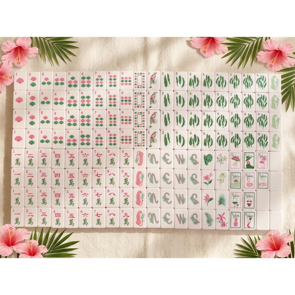 American Mahjong Tile Set Green Botanical Design for Club and Travel Games 160 Piece Engraved Acrylic Set with Storage Bag