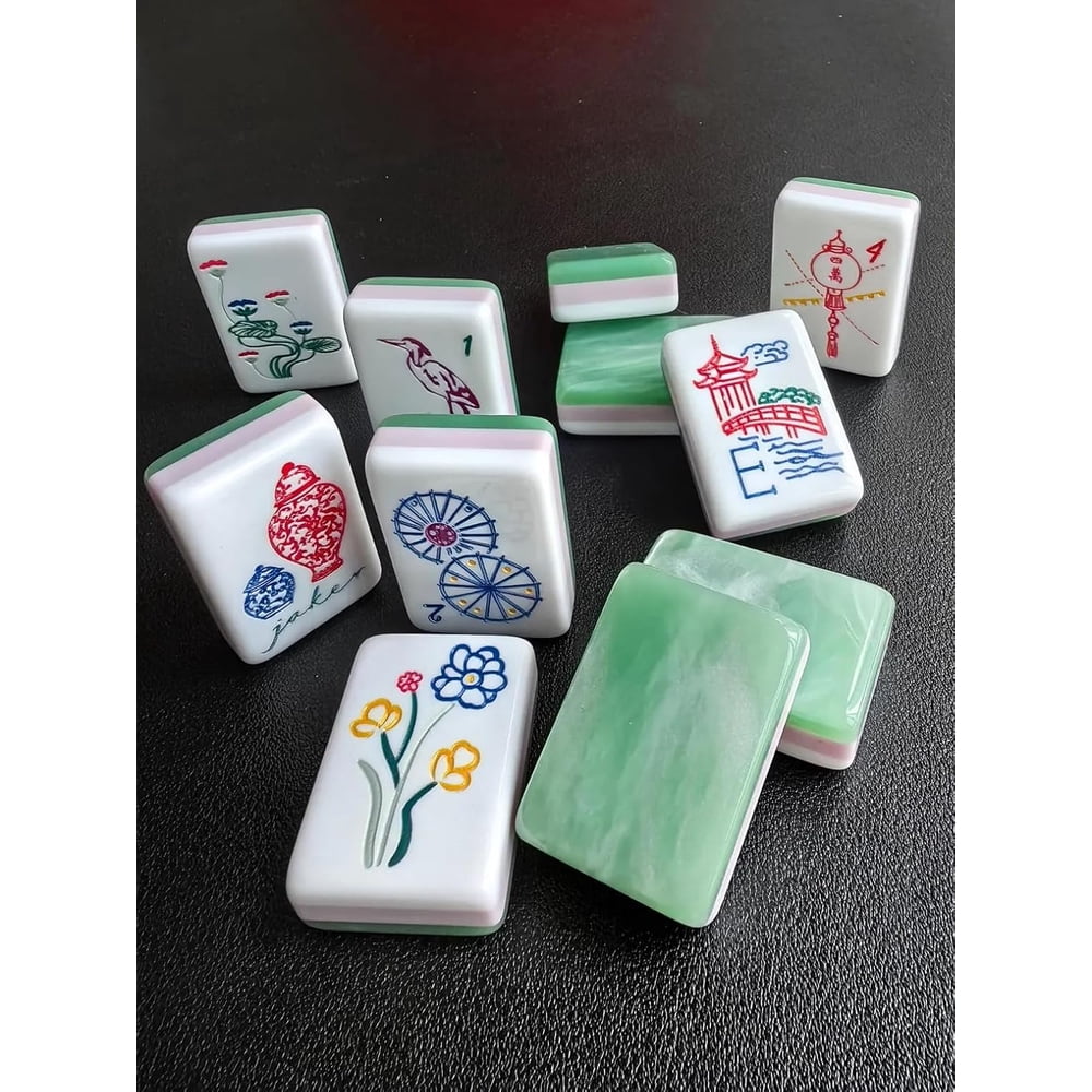 American Mahjong Tile Set Green Jade Texture Design for Home and Club Games 160 Piece Three Layer Acrylic Set