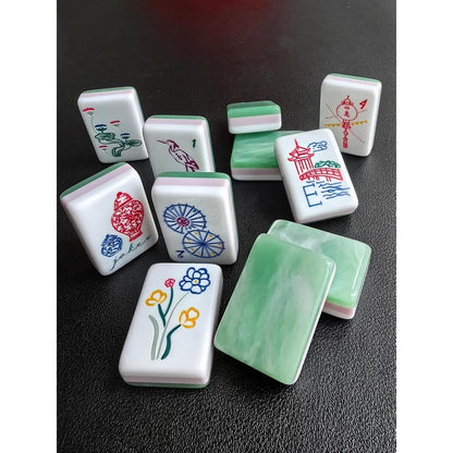 American Mahjong Tile Set Green Jade Texture Design for Home and Club Games 160 Piece Three Layer Acrylic Set