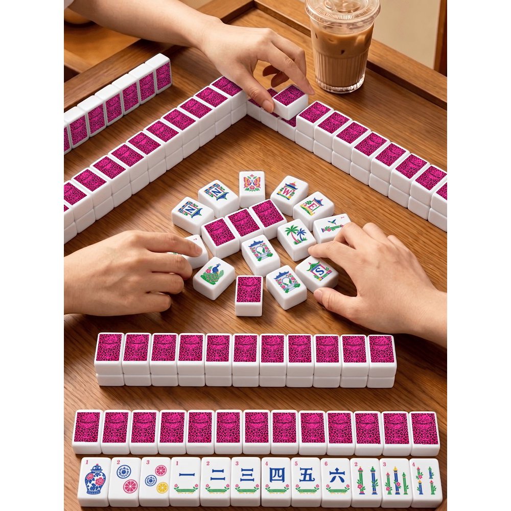 American Mahjong Game Set Pink Leopard and Champagne Design for Club and Family Games 160 Piece Engraved Acrylic Set with Storage Bag and Dice