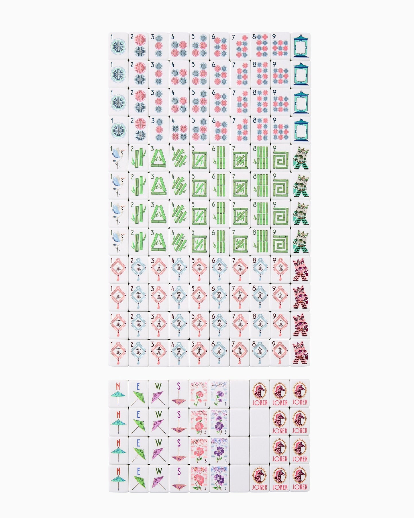 American Mahjong Tile Set Coral Blue and Green Sunlit Design for Game Nights 160 Piece Acrylic Set
