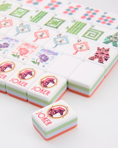 American Mahjong Tile Set Coral Blue and Green Sunlit Design for Game Nights 160 Piece Acrylic Set