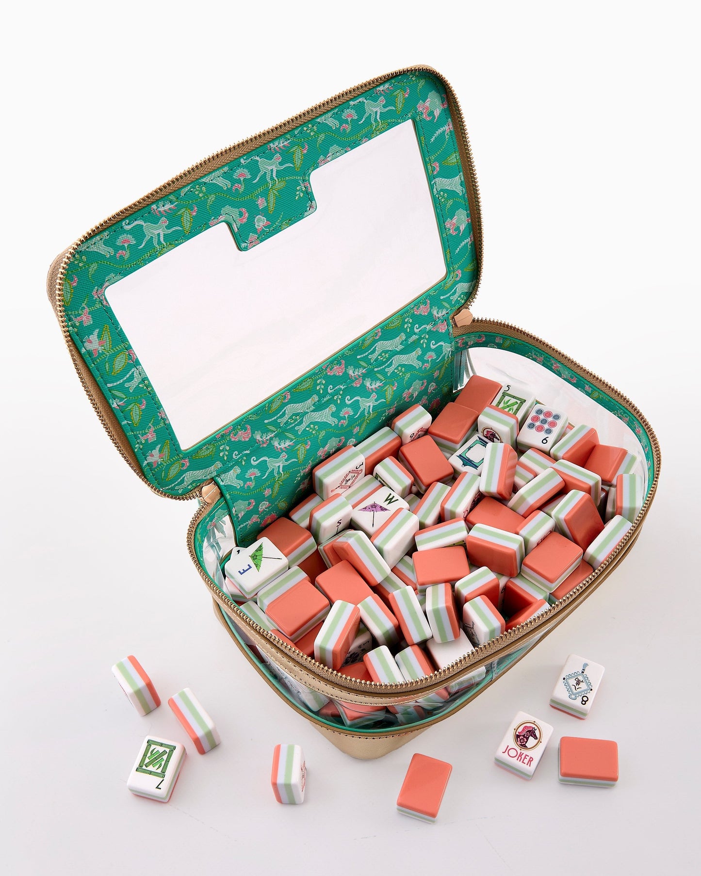 American Mahjong Tile Set Coral Blue and Green Sunlit Design for Game Nights 160 Piece Acrylic Set