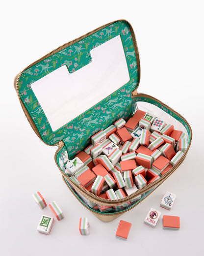 American Mahjong Tile Set Coral Blue and Green Sunlit Design for Game Nights 160 Piece Acrylic Set