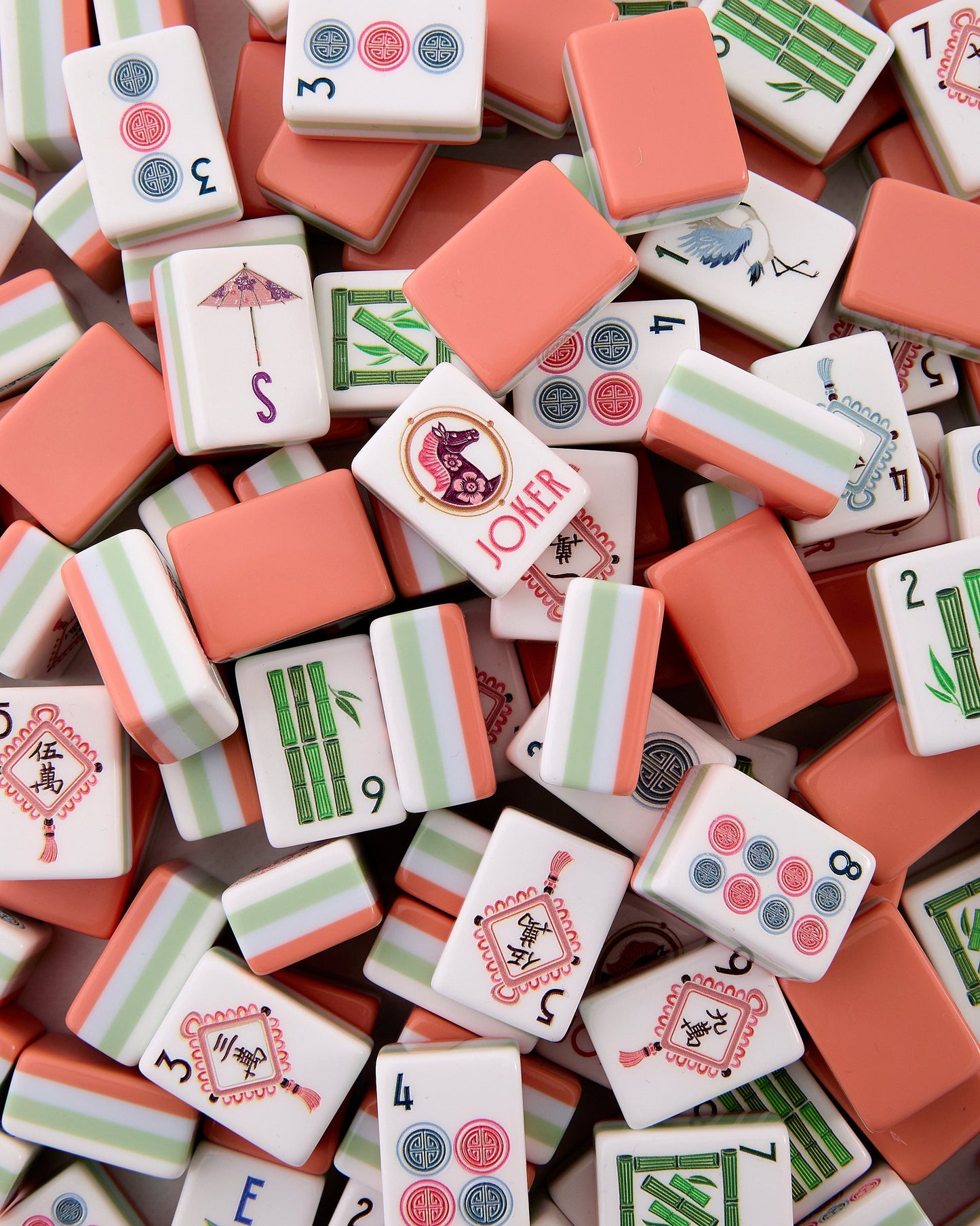 American Mahjong Tile Set Coral Blue and Green Sunlit Design for Game Nights 160 Piece Acrylic Set