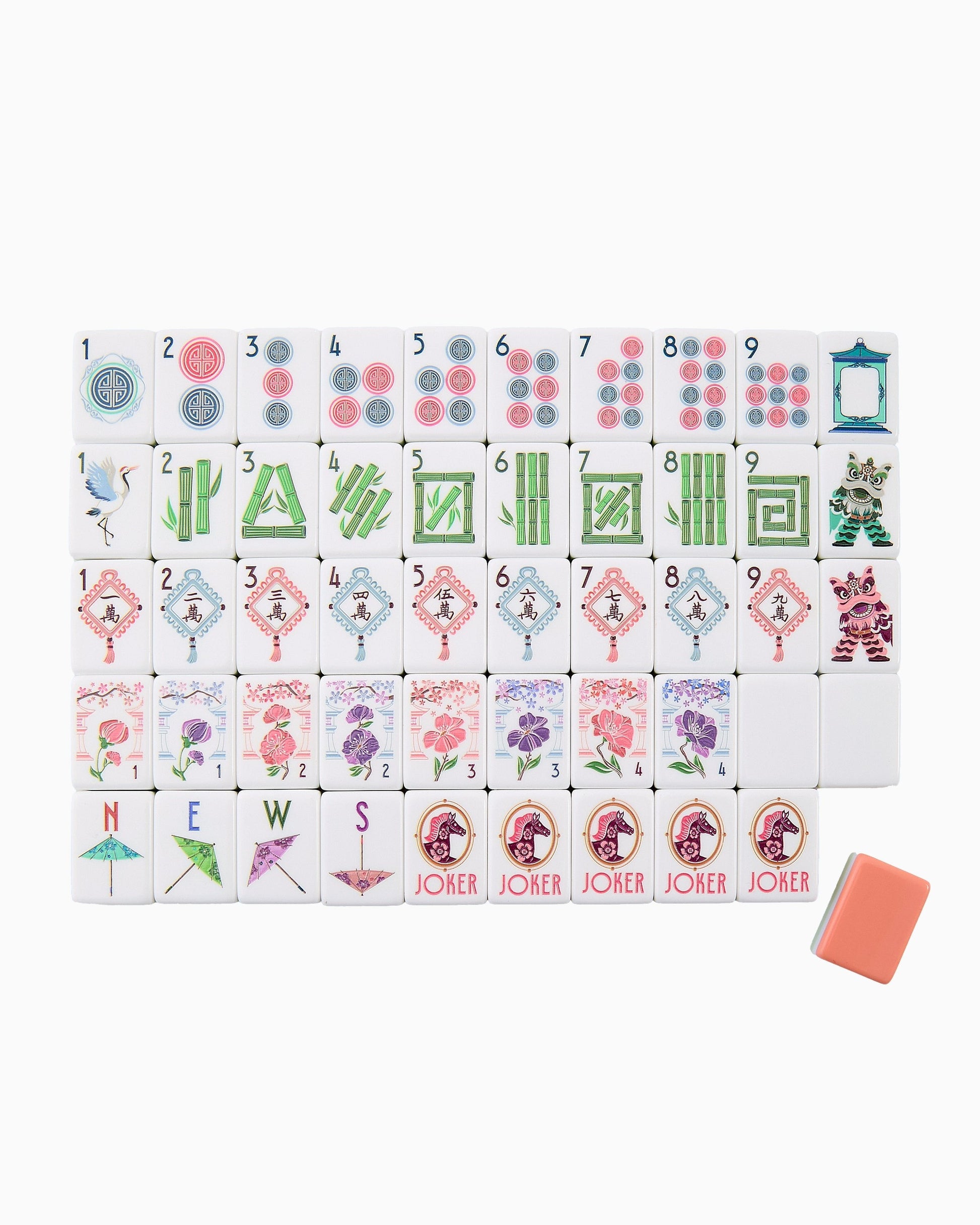 American Mahjong Tile Set Coral Blue and Green Sunlit Design for Game Nights 160 Piece Acrylic Set
