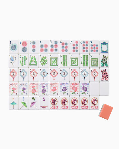 American Mahjong Tile Set Coral Blue and Green Sunlit Design for Game Nights 160 Piece Acrylic Set