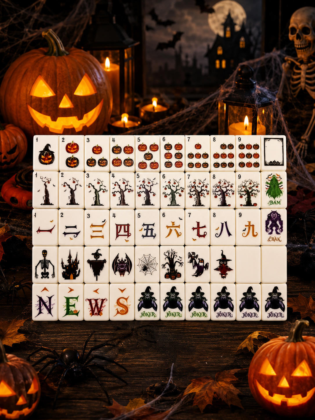American Mahjong Tile Set Halloween Theme for Game Nights 160 Piece Acrylic Set