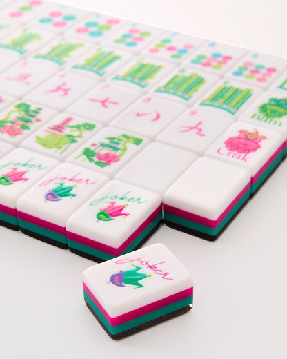 American Mahjong Tile Set Hot Pink Teal and Tortoiseshell Inspired Design for Game Nights 160 Piece Acrylic Set