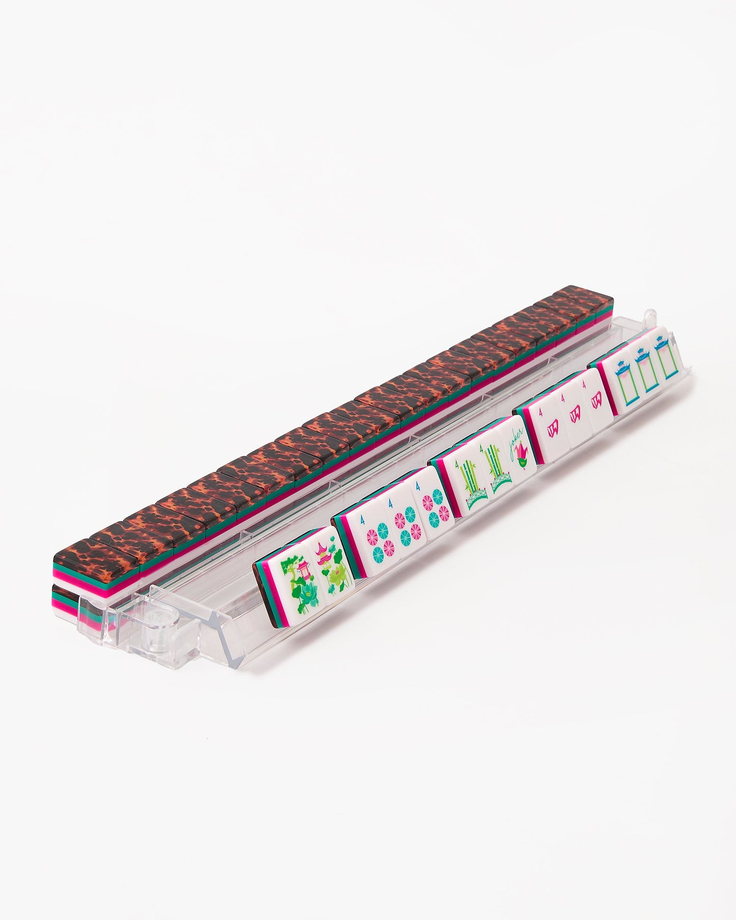American Mahjong Tile Set Hot Pink Teal and Tortoiseshell Inspired Design for Game Nights 160 Piece Acrylic Set
