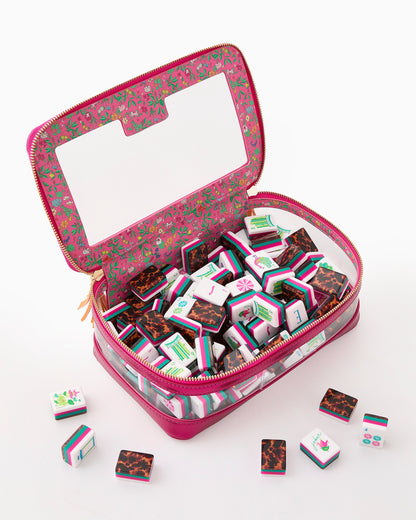 American Mahjong Tile Set Hot Pink Teal and Tortoiseshell Inspired Design for Game Nights 160 Piece Acrylic Set