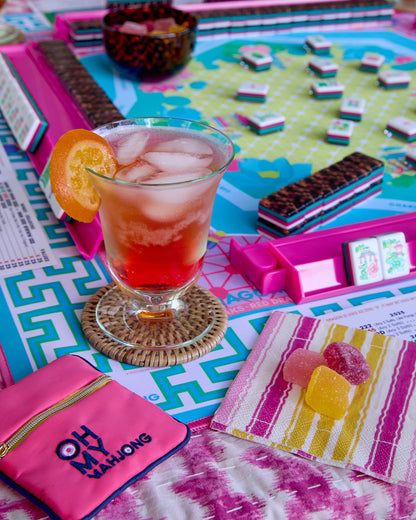 American Mahjong Tile Set Hot Pink Teal and Tortoiseshell Inspired Design for Game Nights 160 Piece Acrylic Set