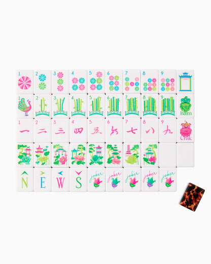 American Mahjong Tile Set Hot Pink Teal and Tortoiseshell Inspired Design for Game Nights 160 Piece Acrylic Set