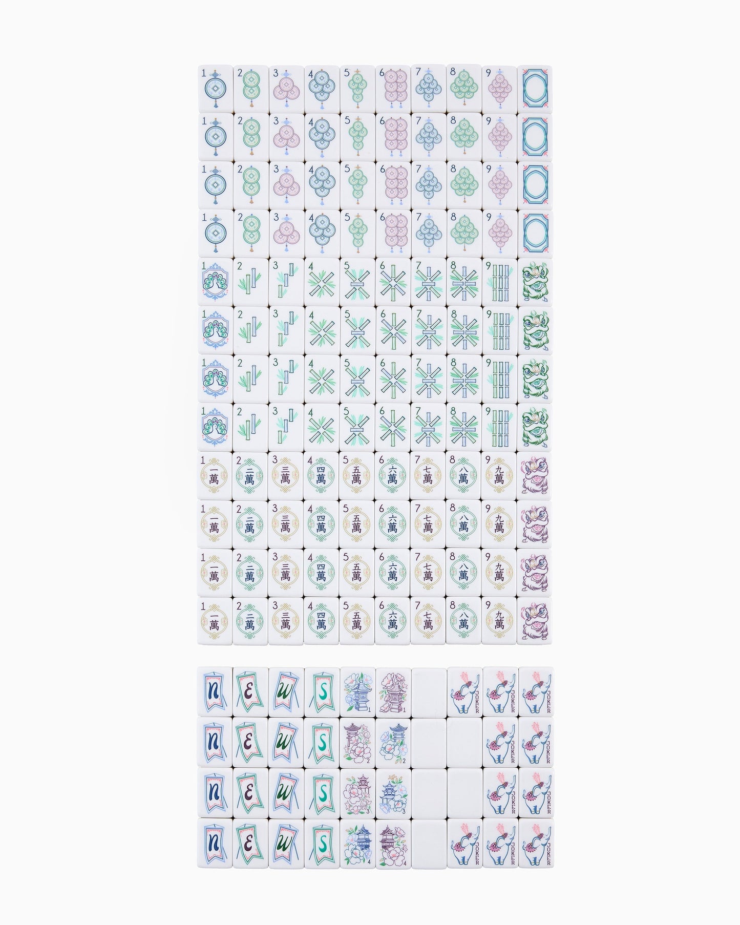 American Mahjong Tile Set Muted Green Blue and Gold Nature Design for Game Nights 160 Piece Acrylic Set
