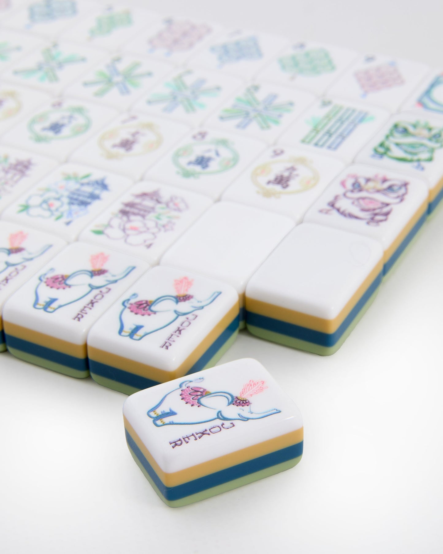 American Mahjong Tile Set Muted Green Blue and Gold Nature Design for Game Nights 160 Piece Acrylic Set