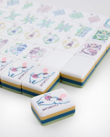 American Mahjong Tile Set Muted Green Blue and Gold Nature Design for Game Nights 160 Piece Acrylic Set
