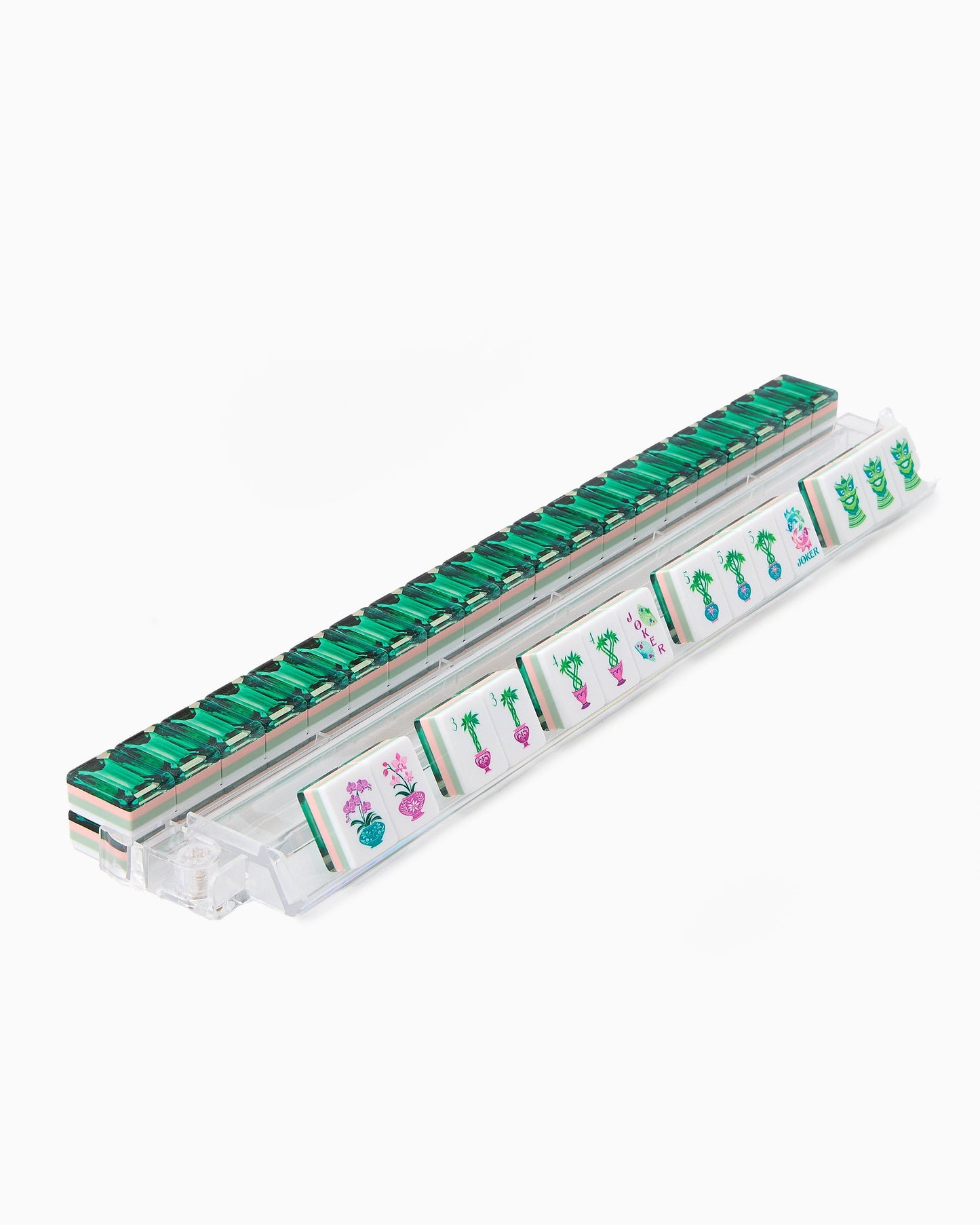 American Mahjong Tile Set Deep Green Gemstone Inspired Design for Game Nights 160 Piece Flat Acrylic Set