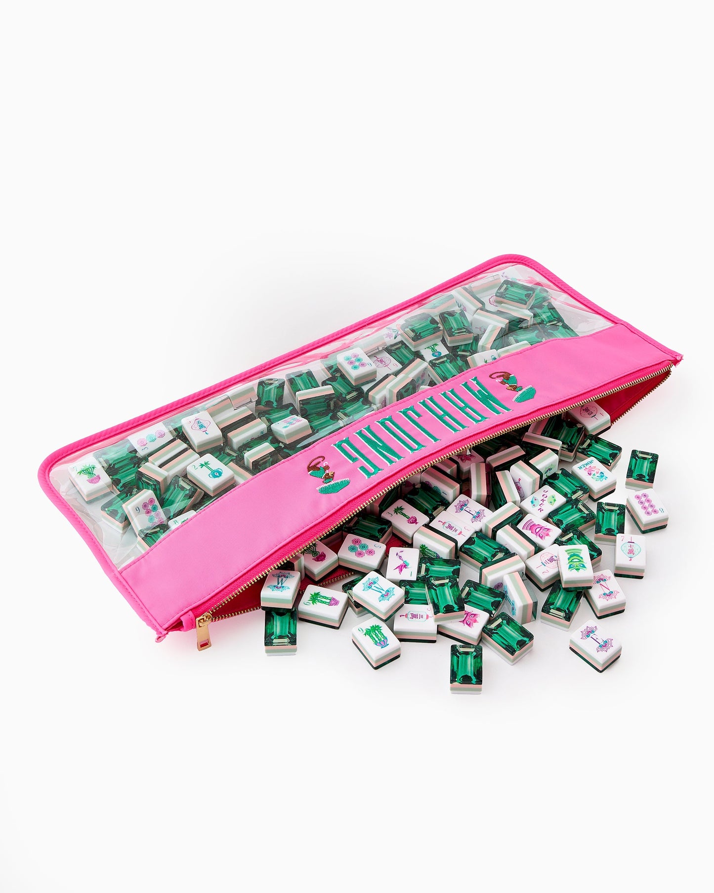 American Mahjong Tile Set Deep Green Gemstone Inspired Design for Game Nights 160 Piece Flat Acrylic Set