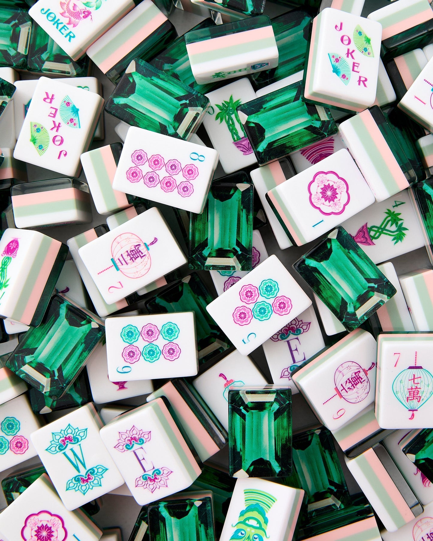 American Mahjong Tile Set Deep Green Gemstone Inspired Design for Game Nights 160 Piece Flat Acrylic Set