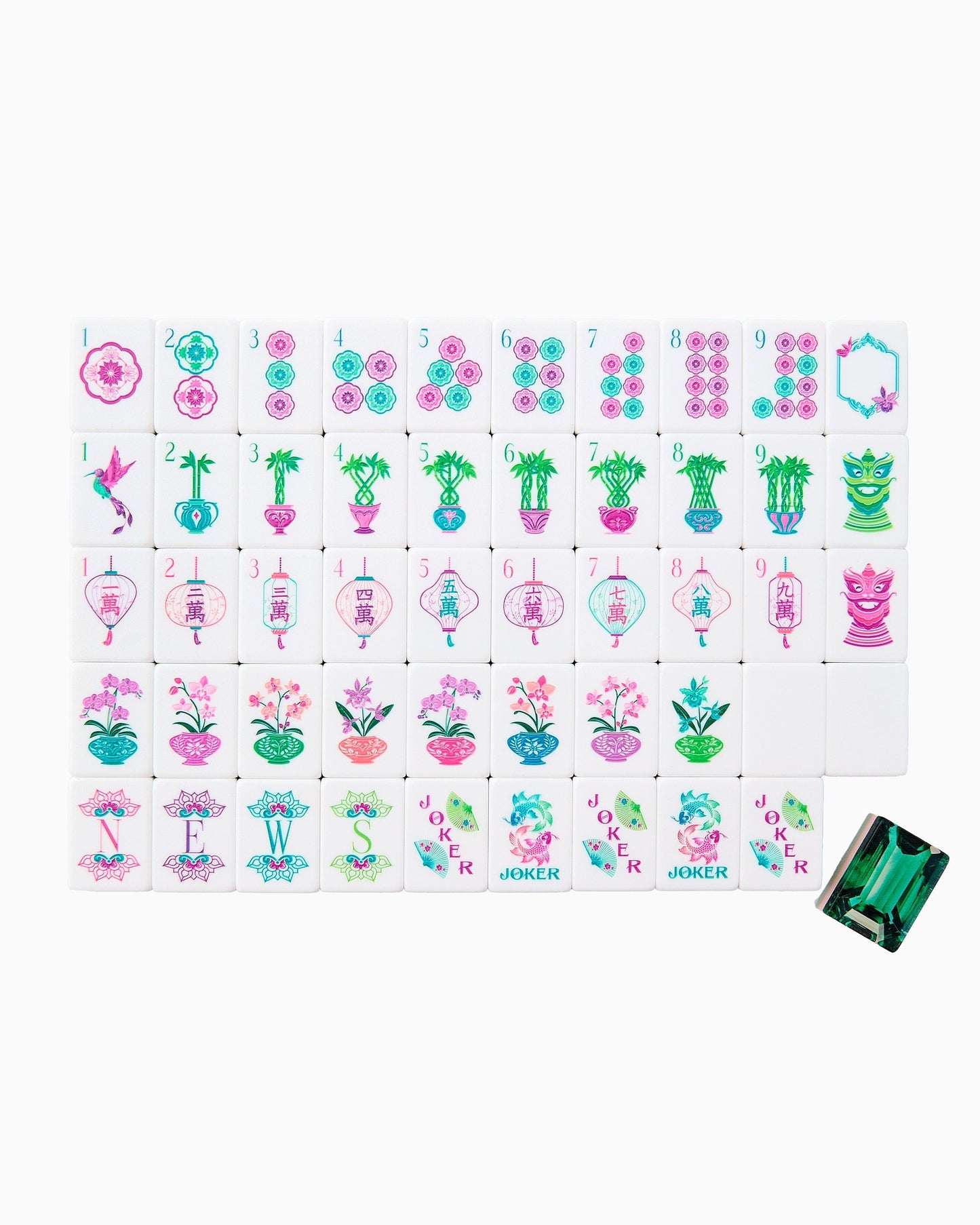 American Mahjong Tile Set Deep Green Gemstone Inspired Design for Game Nights 160 Piece Flat Acrylic Set