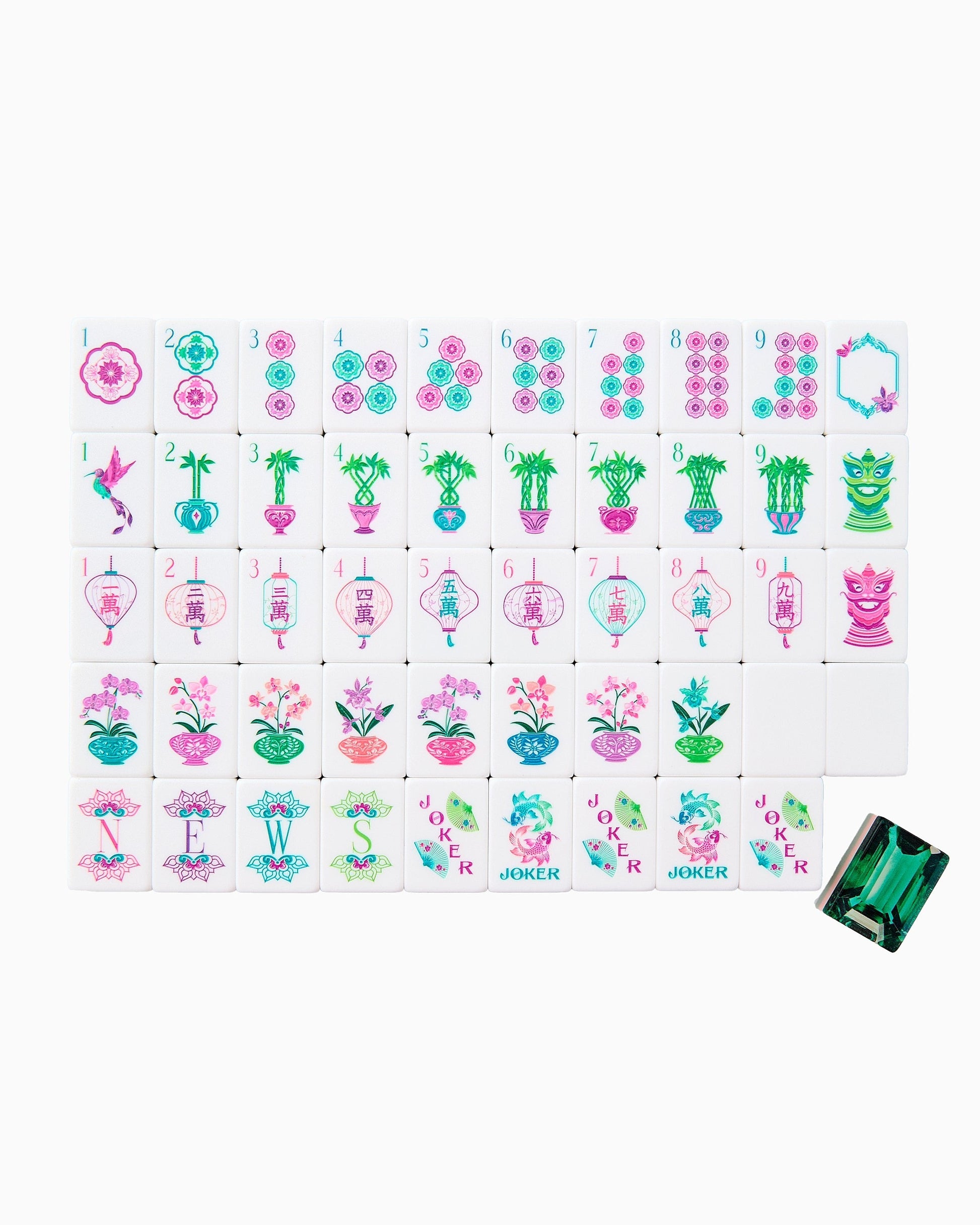 American Mahjong Tile Set Deep Green Gemstone Inspired Design for Game Nights 160 Piece Flat Acrylic Set