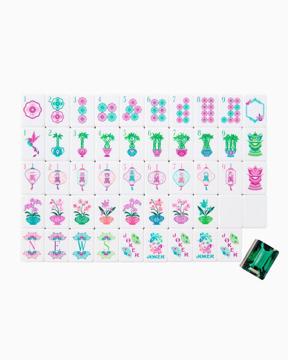 American Mahjong Tile Set Deep Green Gemstone Inspired Design for Game Nights 160 Piece Flat Acrylic Set