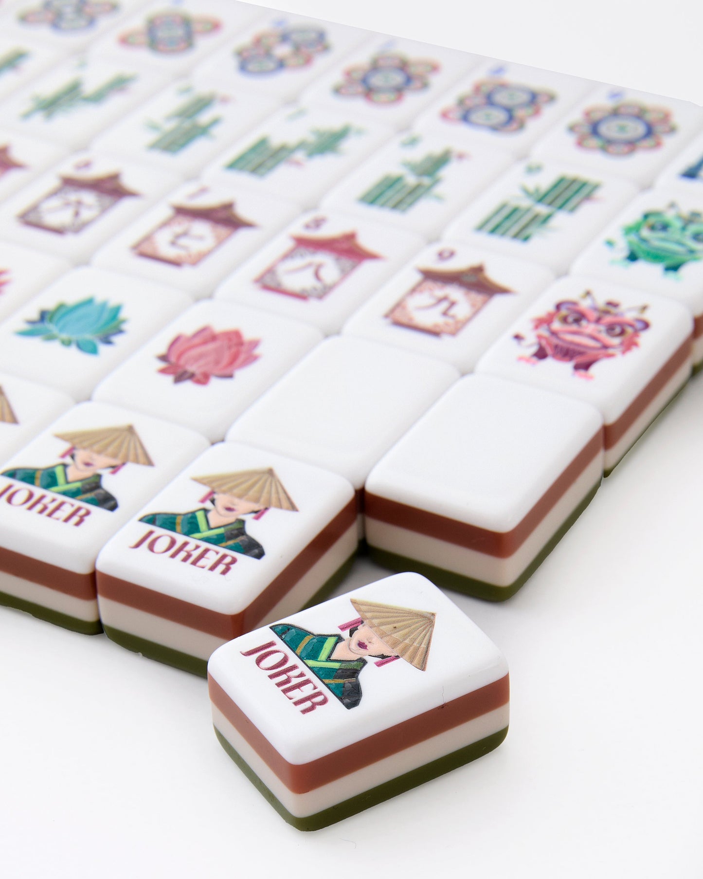 American Mahjong Tile Set Olive Green Ivory and Brown Traditional Design for Game Nights 160 Piece Acrylic Set